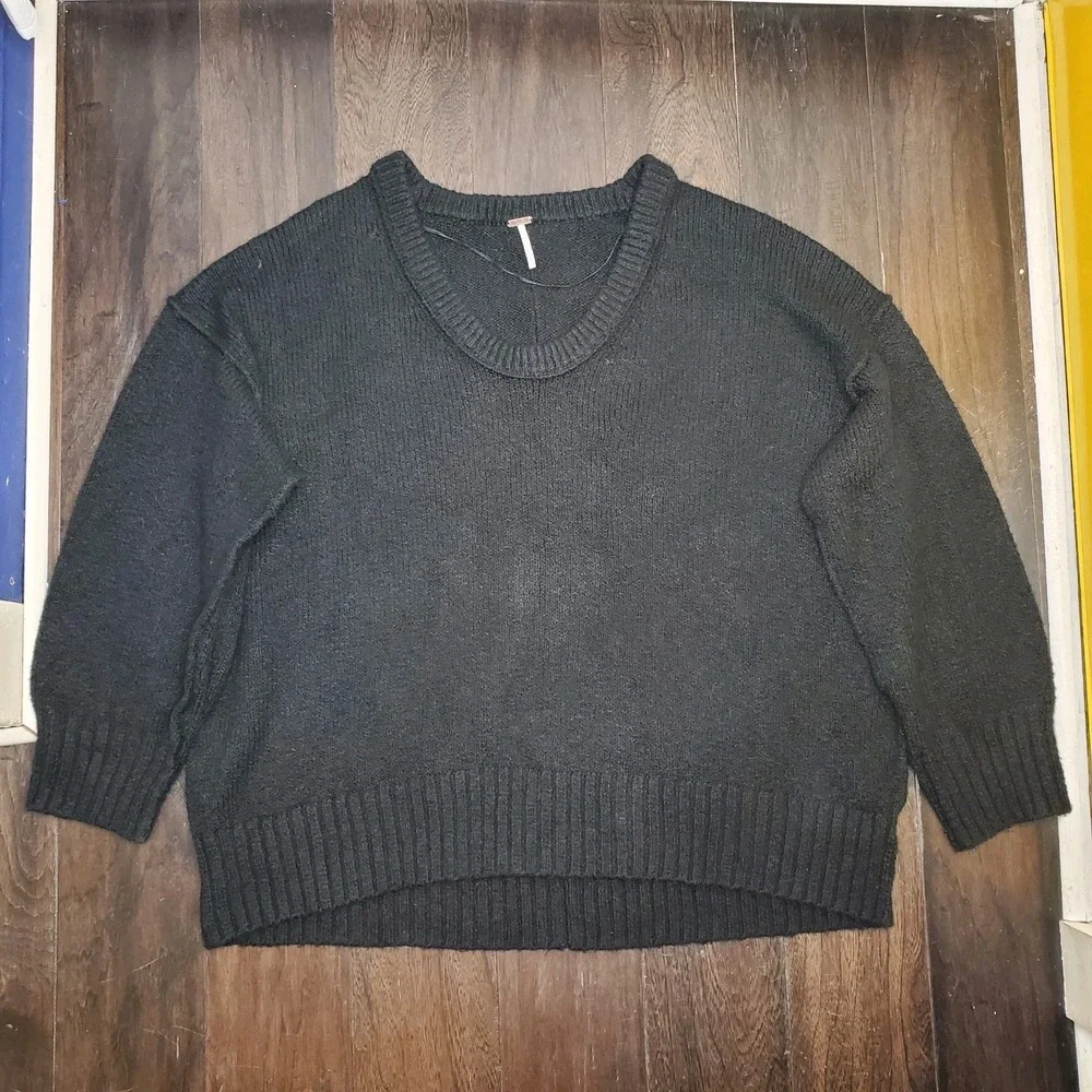 Free People Sweater Womens Med Black Brookside Tunic Thick Knit Oversized